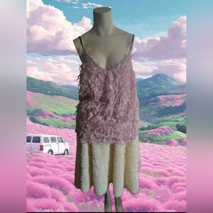 H&M Cream Textured Fringe Midi Skirt Elastic Waist Size 10 Coquette Balletcore